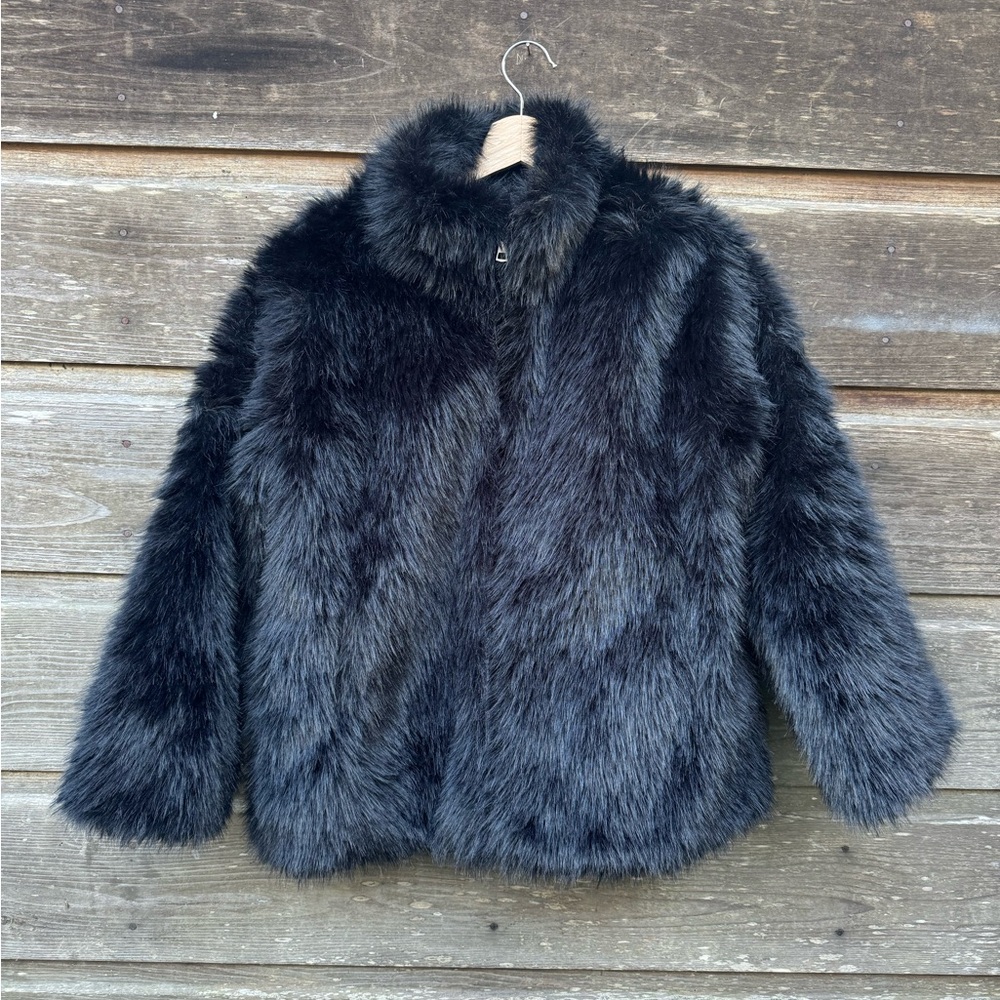 Chic Black fake Faux Fur Jacket